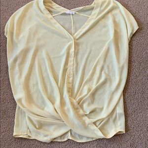 Yellow Button Down Twisted Short Sleeve Blouse
